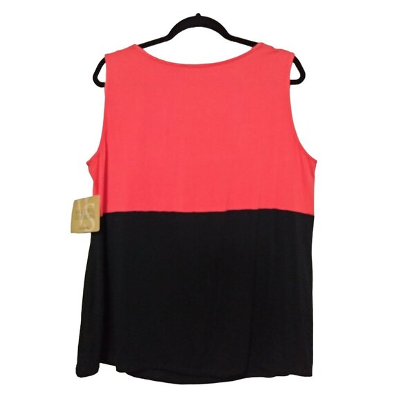 Valerie Stevens Woman Sleeveless Coral & Black Colorblock Draped Top Size 2X - Picture 4 of 5